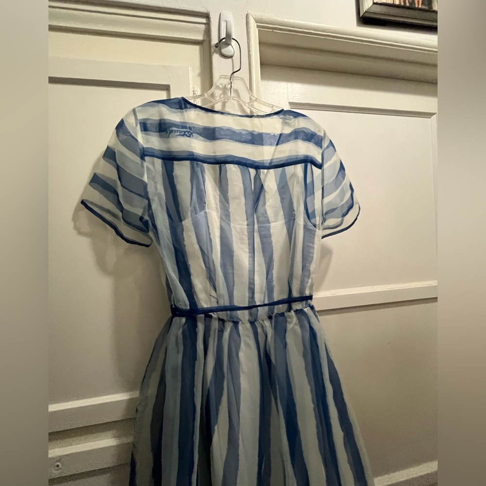 STAUD Blue and White Striped Sheer Midi Dress NWT - Picture 9 of 16